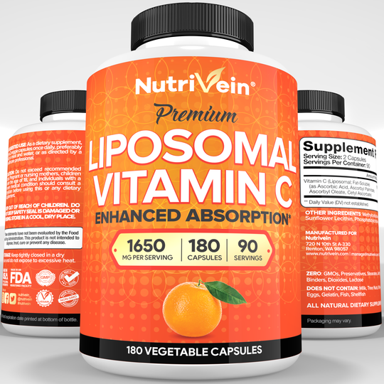 Nutrivein Liposomal Vitamin C Supplement 1650 mg - 180 Capsules, High Dose