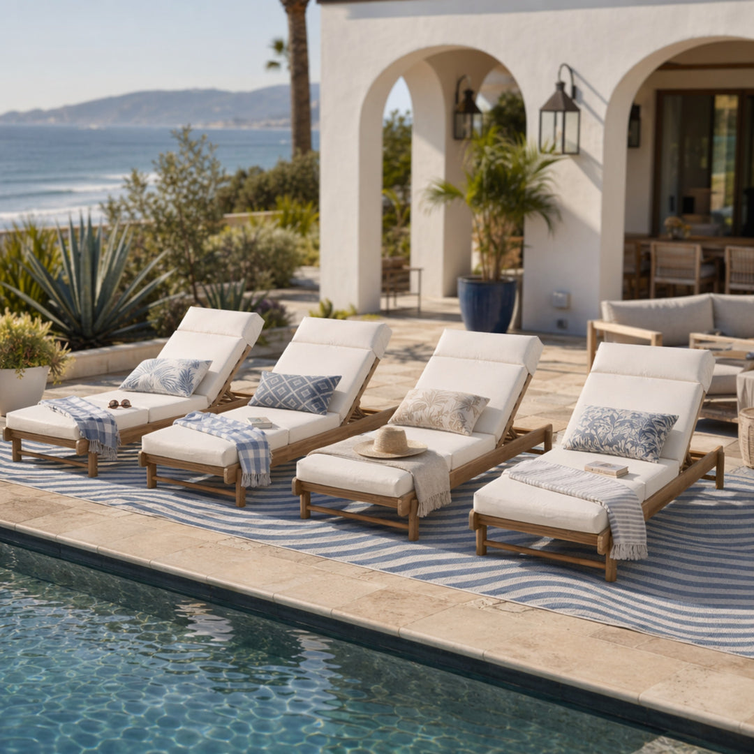 Light Teak Acacia Wood Chaise Lounge Set: 1 Frame + 1 4-Fold