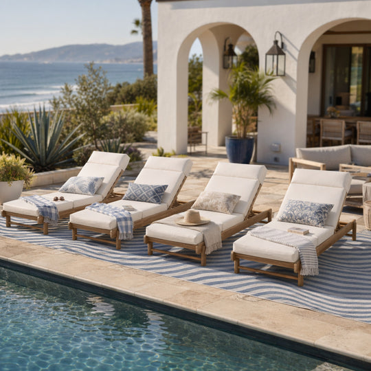 Light Teak Acacia Wood Chaise Lounge Set: 1 Frame + 1 4-Fold