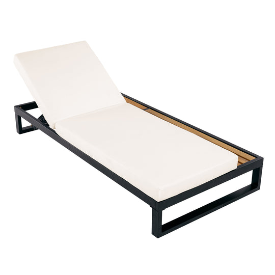 Black Iron &amp; Teak Finish Chaise Lounge Set