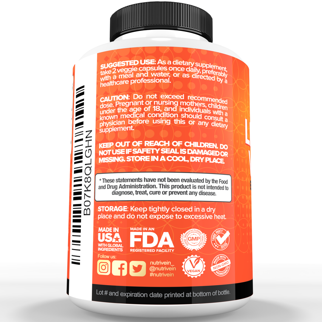 Nutrivein Liposomal Vitamin C Supplement 1650 mg - 180 Capsules, High Dose
