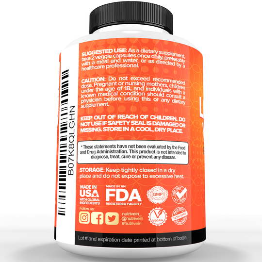 Nutrivein Liposomal Vitamin C Supplement 1650 mg - 180 Capsules, High Dose