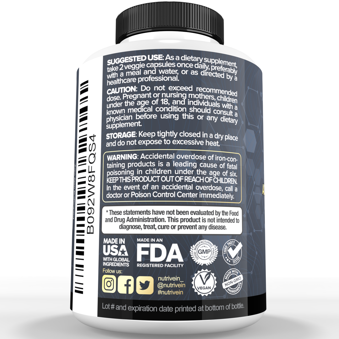 Nutrivein Premium DHT Blocker for Men &amp; Women - with Biotin - 30 Day Supply (60 Caps)