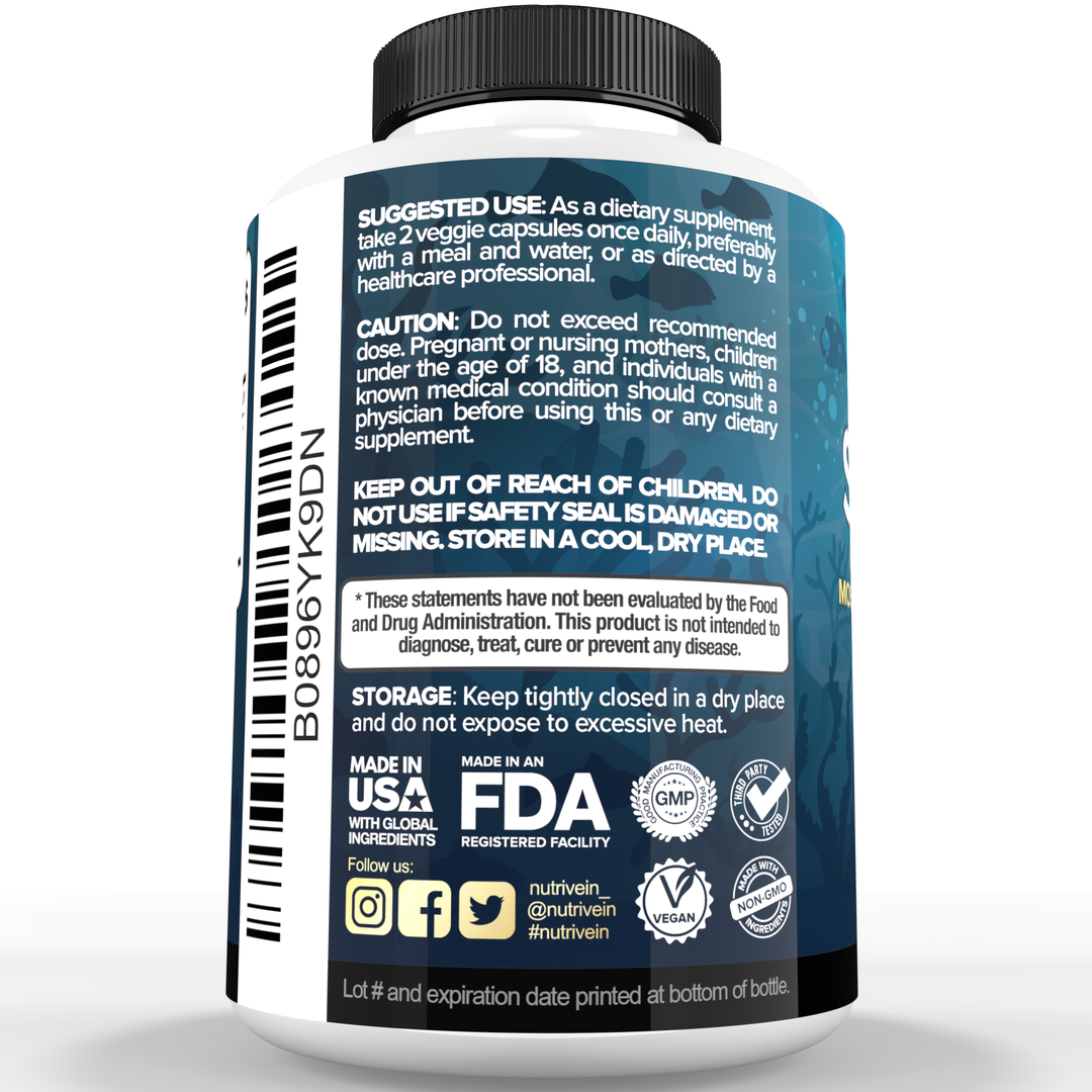 Nutrivein Organic Sea Moss 1600mg Plus Bladderwrack &amp; Burdock - 120 Capsules