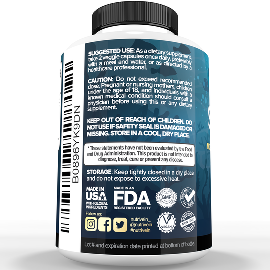 Nutrivein Organic Sea Moss 1600mg Plus Bladderwrack &amp; Burdock - 120 Capsules