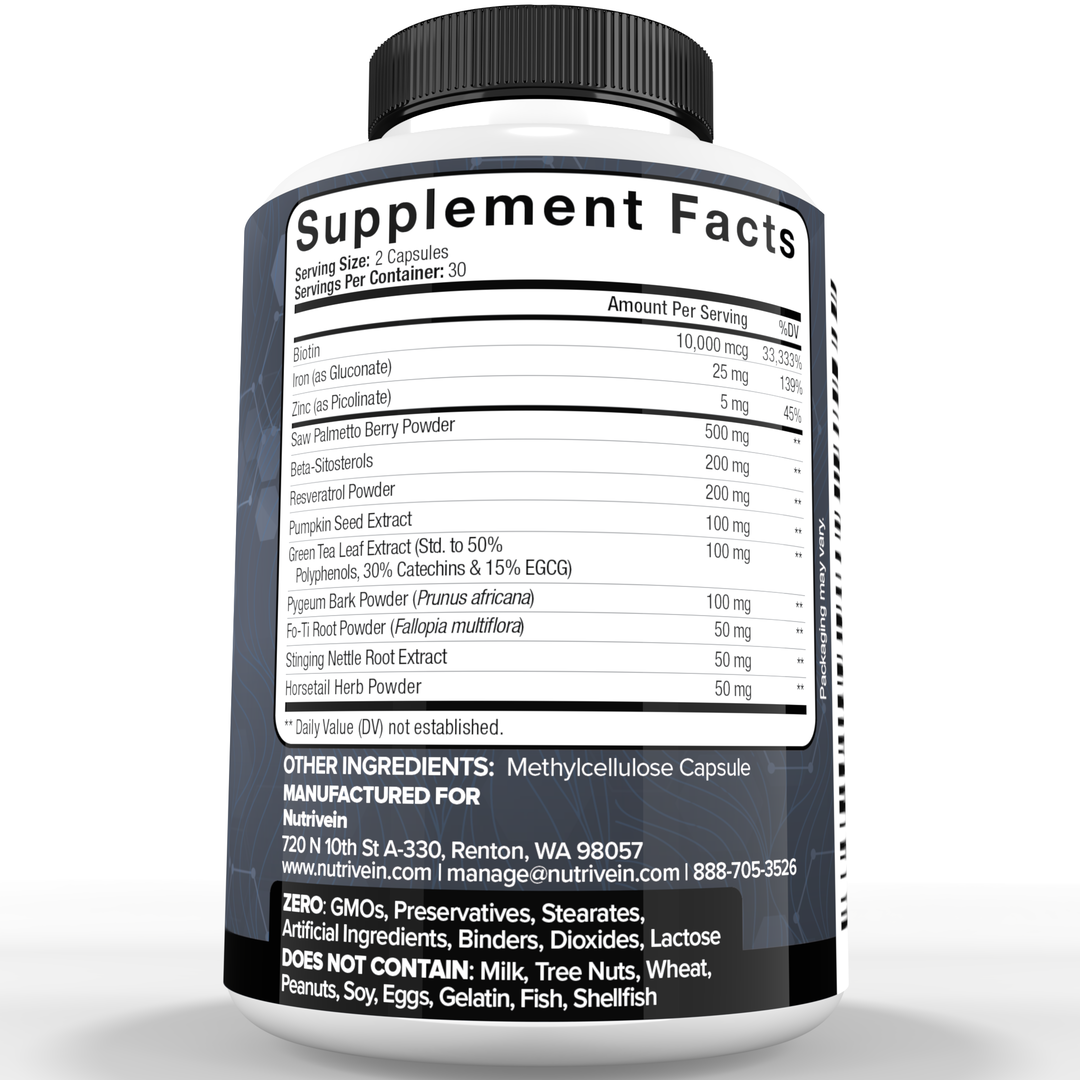 Nutrivein Premium DHT Blocker for Men &amp; Women - with Biotin - 30 Day Supply (60 Caps)