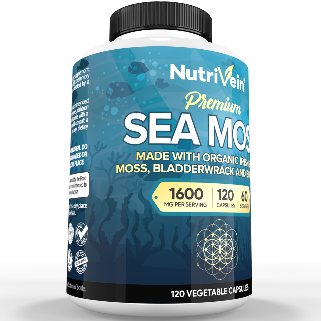 Nutrivein Organic Sea Moss 1600mg Plus Bladderwrack &amp; Burdock - 120 Capsules