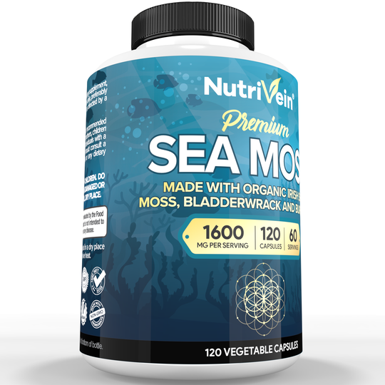 Nutrivein Organic Sea Moss 1600mg Plus Bladderwrack &amp; Burdock - 120 Capsules