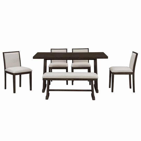 Dining Set With Rectangular Table, 4 Upholstered Chairs &amp; 1 Padded Bench