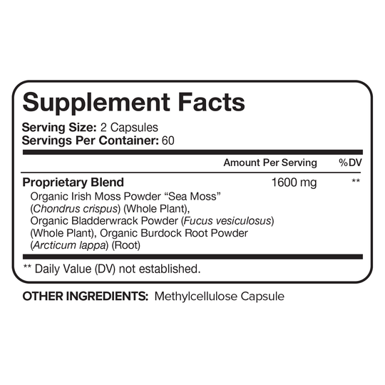 Nutrivein Organic Sea Moss 1600mg Plus Bladderwrack &amp; Burdock - 120 Capsules