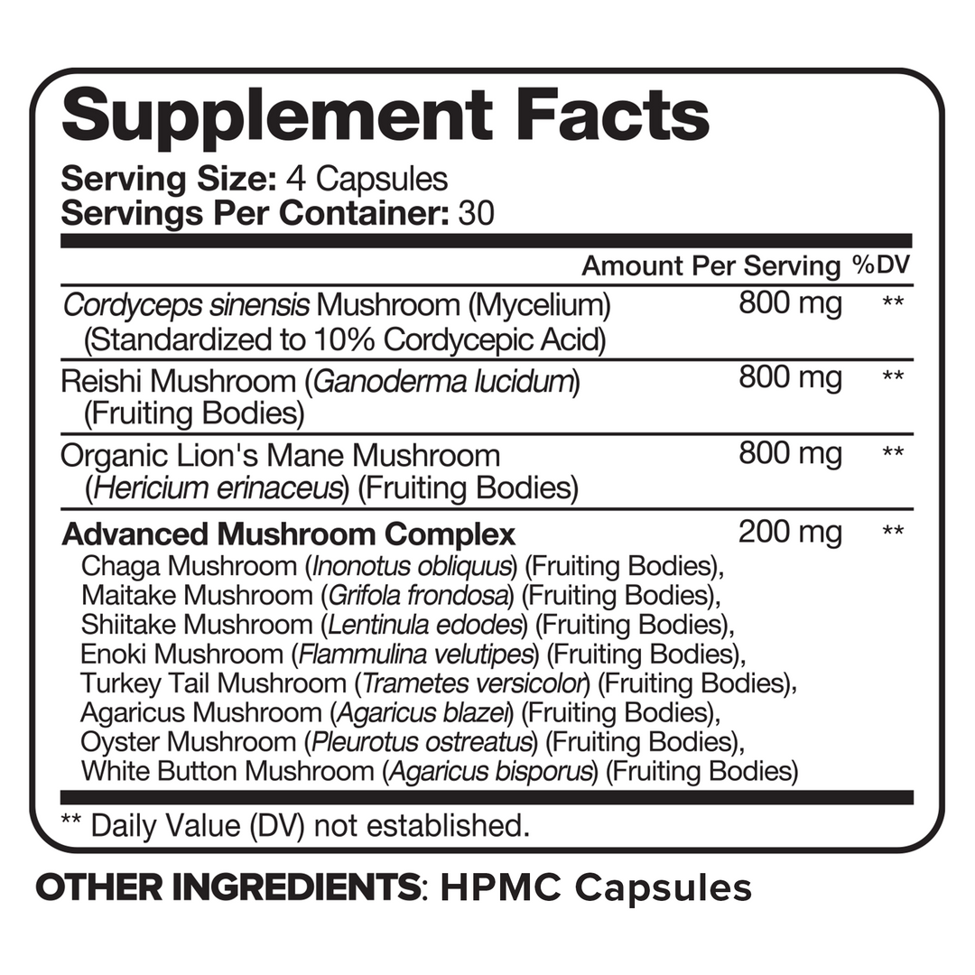 Nutrivein Premium Mushroom Supplement 2600 mg- Bottle 120 Capsules