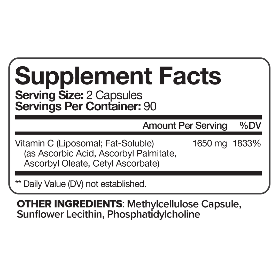 Nutrivein Liposomal Vitamin C Supplement 1650 mg - 180 Capsules, High Dose