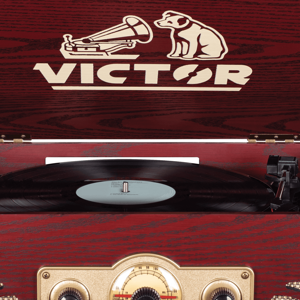 Victor Belmont 8-in-1 Wood Music Center Cherry - Refurbished Music Experience