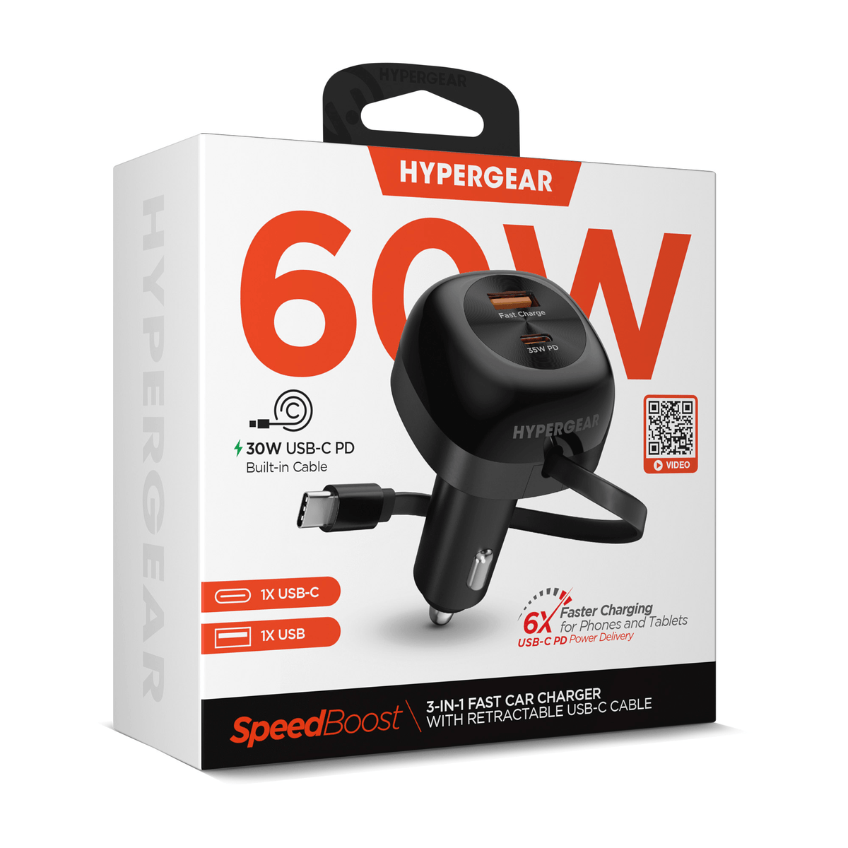 SpeedBoost HyperGear 60W Retractable Car Charger
