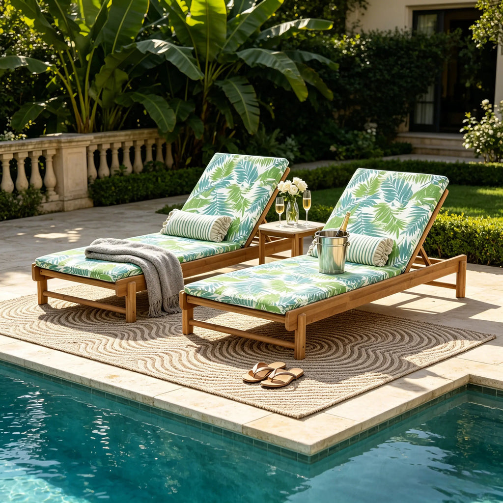 Lounge in Style with Our Light Teak Acacia Wood Chaise Lounge Set