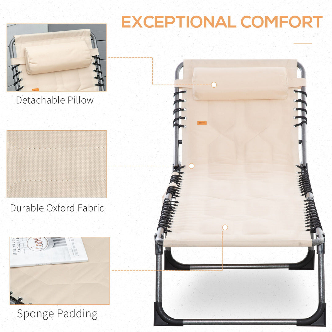 Outsunny - Padded Folding Chaise Lounge Chair, Outdoor 6-Level Reclining Camping Tanning Chair With Headrest For Beach, Yard, Patio, Pool - Beige
