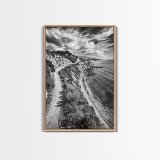 Coastal Mountain Trail, Ocean View, Travel Photography, Framed Canvas Print, Scenic Landscape Art, Office or Hallway Wall Art