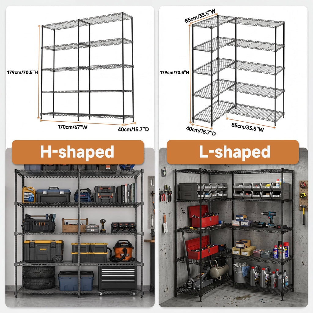 5 Tiers Metal Storage Shelves - Load 1500LBS