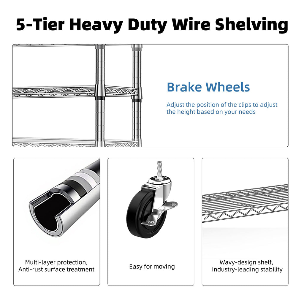 5-Shelf Heavy Duty Metal Storage Shelving Unit
