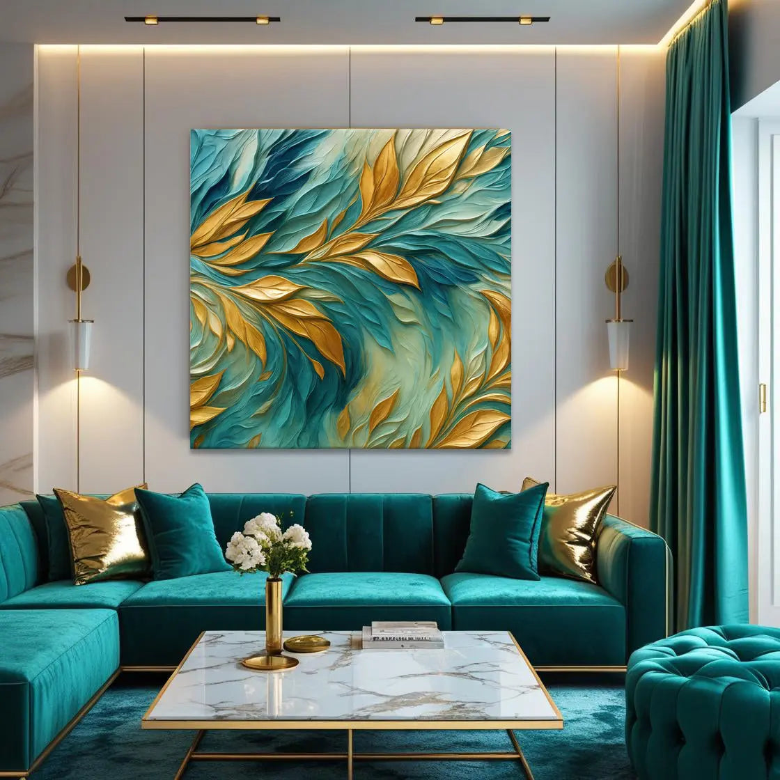 Abstract Gold And Blue Frosty Wall Art