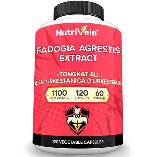 Nutrivein Premium Fadogia Agrestis and Tongkat Ali Supplement with Turkesterone - 1100 mg - 120 Caps