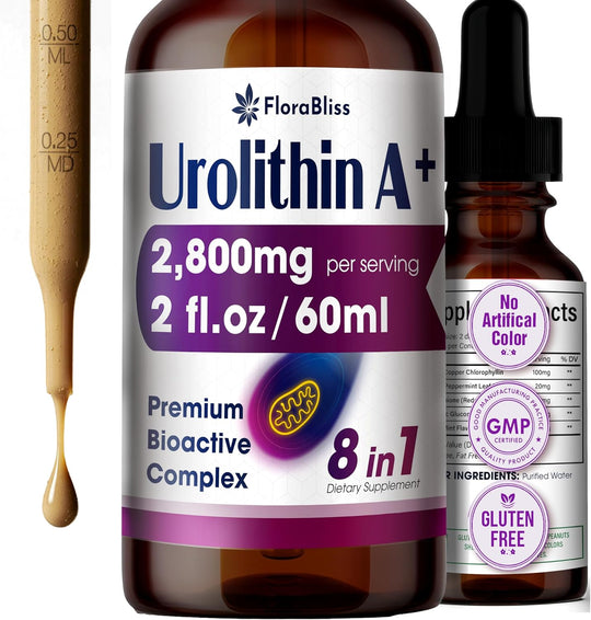 Urolithin A Supplement 2800 mg Liquid Drops | with Trans-Resveratrol, Collagen Peptides, Pomegranate Extract, Hyaluronic Acid, Vitamin E &amp; C