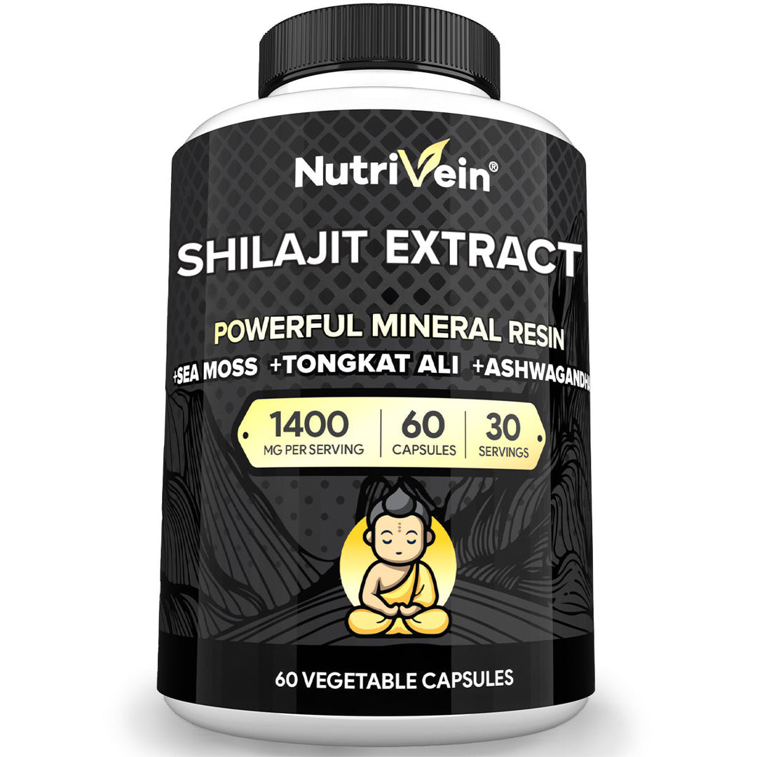 Nutrivein Premium Shilajit – Himalayan Origin for Men &amp; Women - 1500 mg - 60 Capsules