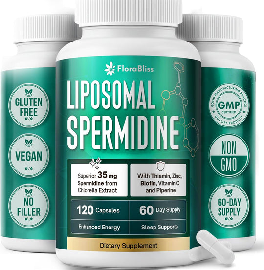 Spermidine Supplement from Chlorella with Thiamin, Zinc, Biotin, &amp; Vitamin C | 120 Capsules | Gluten-Free for Cellular Renewal, Healthy Aging &amp; Vitality Support | 60-Day Supply