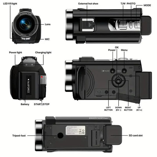 16x Zoom 1080P HD Digital Camera Bundle with 2 Batteries, 32G TF Card, Mic, Hood &amp; Bag
