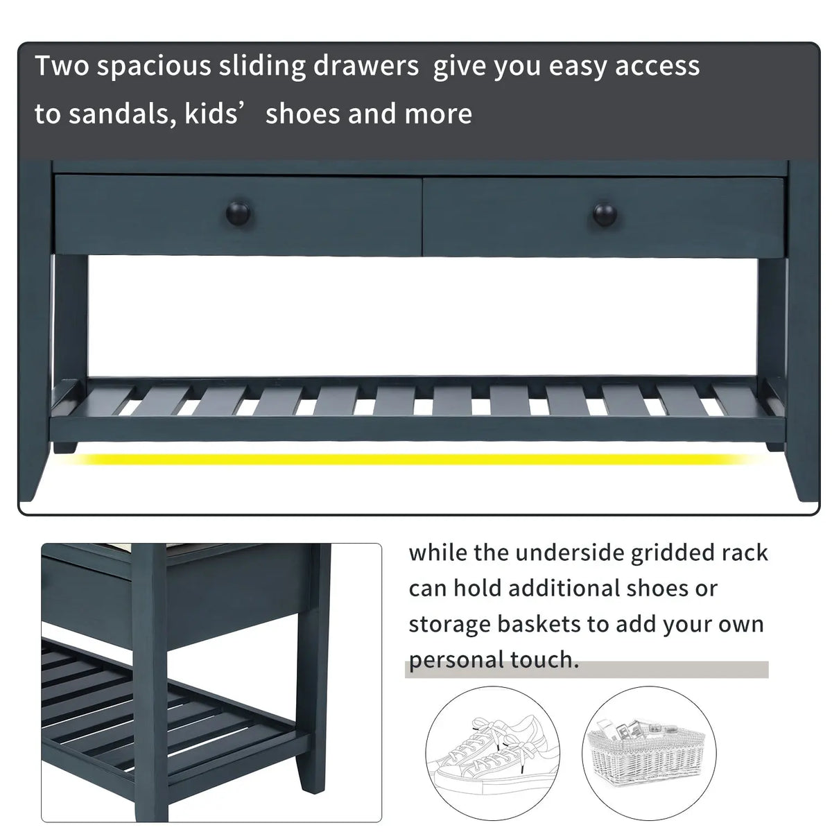 TREXM Shoe Rack with Cushioned Seat and Drawers