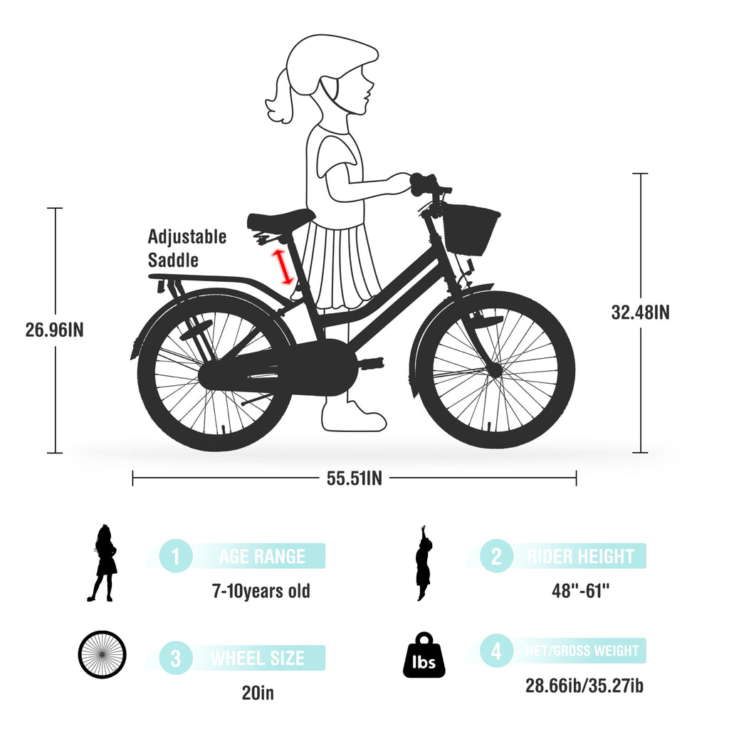 Bike for Girls: 20-inch with Basket - Perfect for 7-10 Years Old