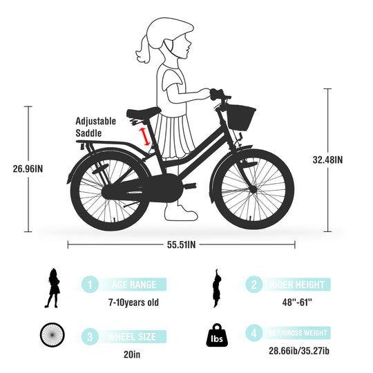 Girls Bike With Basket for 7-10 Years Old Kids