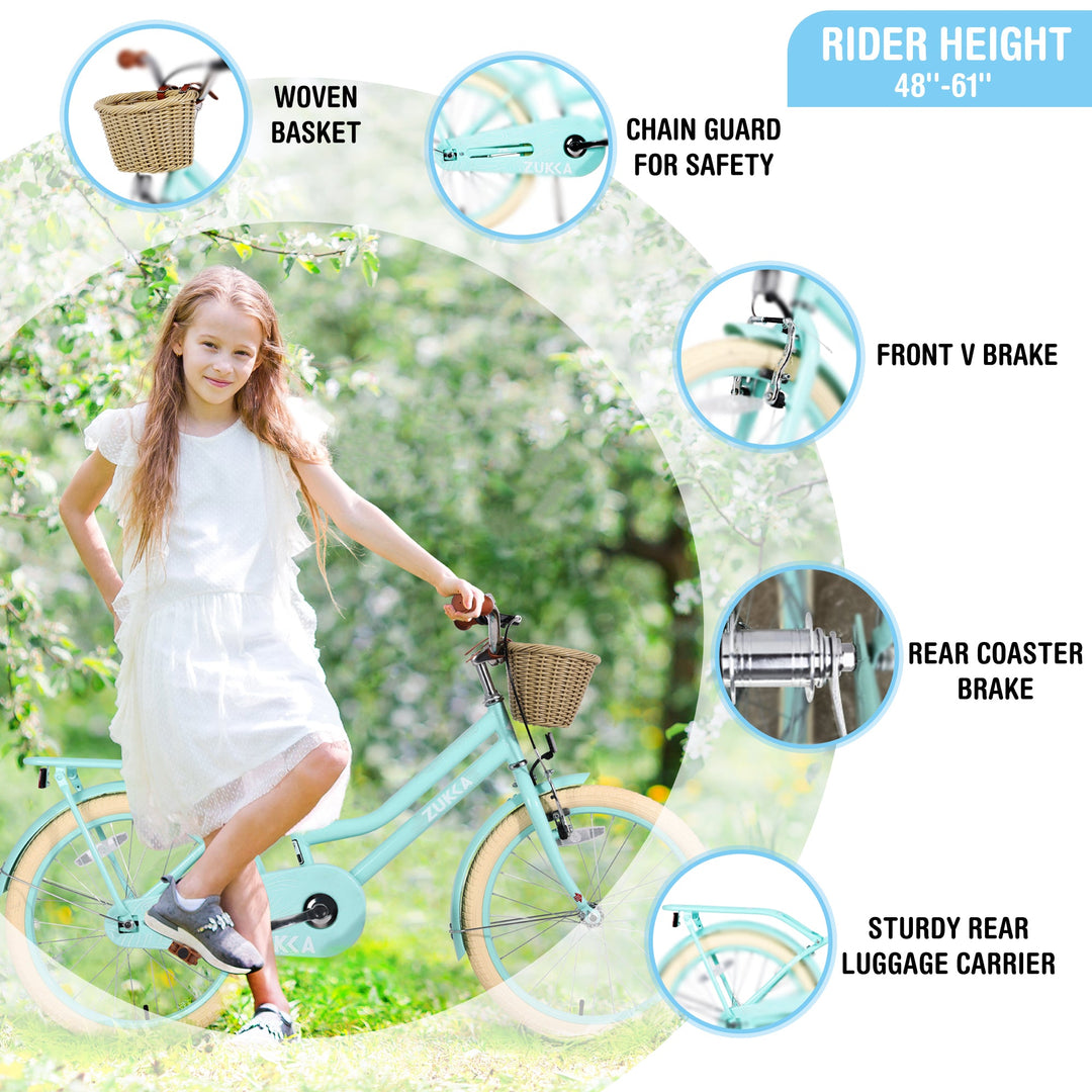 Girls Bike With Basket for 7-10 Years Old Kids