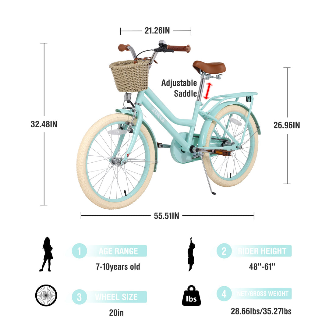 Girls Bike With Basket for 7-10 Years Old Kids