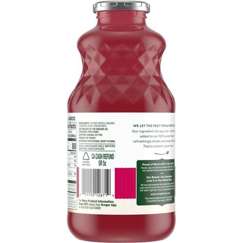 Simple Truth Organic No Sugar Added Cranberry 100% Juice 32 fl oz
