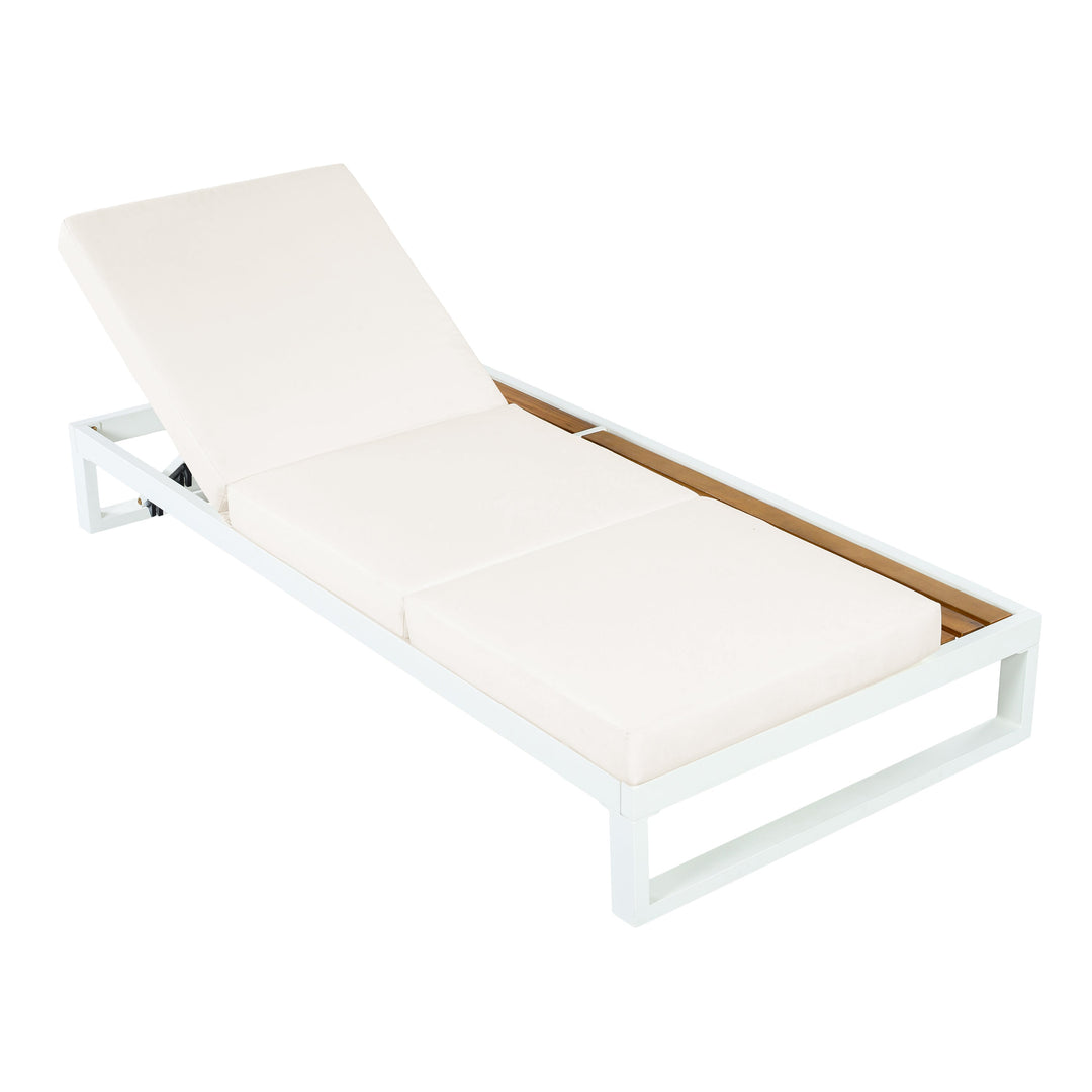 White Iron &amp; Teak Finish Chaise Lounge Set