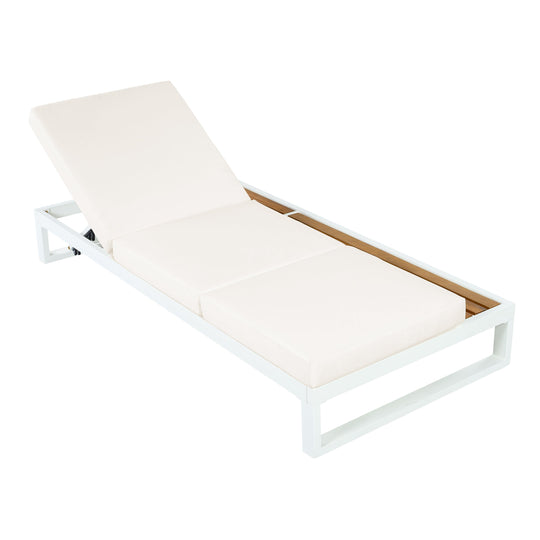 White Iron &amp; Teak Finish Chaise Lounge Set