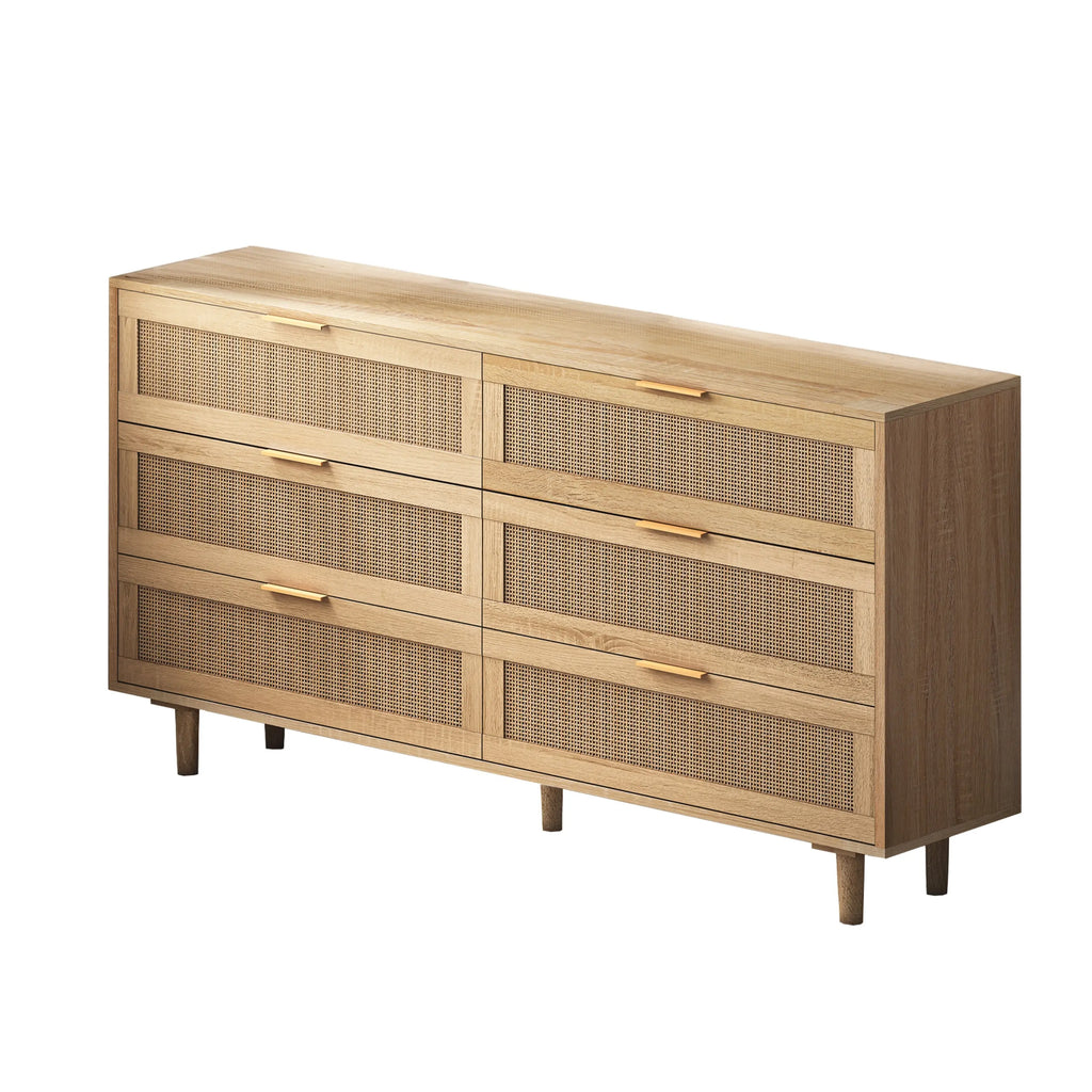 Storage Made Stylish: 59.06" 6-Drawer Rattan Storage Cabinet