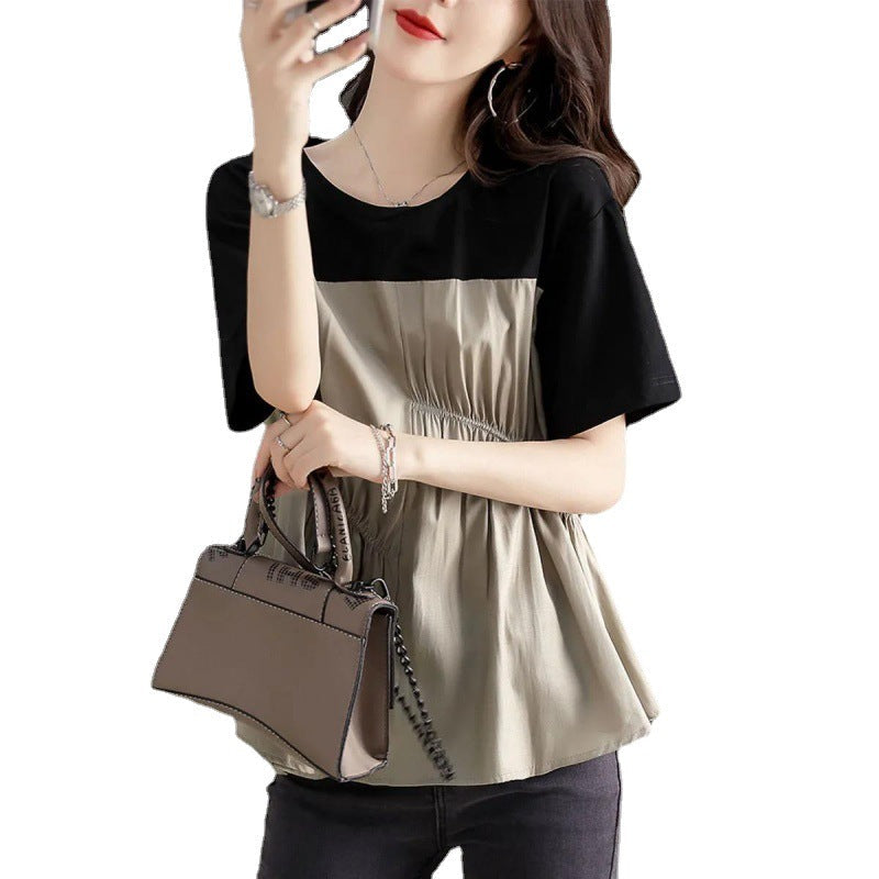 Casual Relaxed-fit Crew-neck Top With A Designer-inspired Patchwork Design