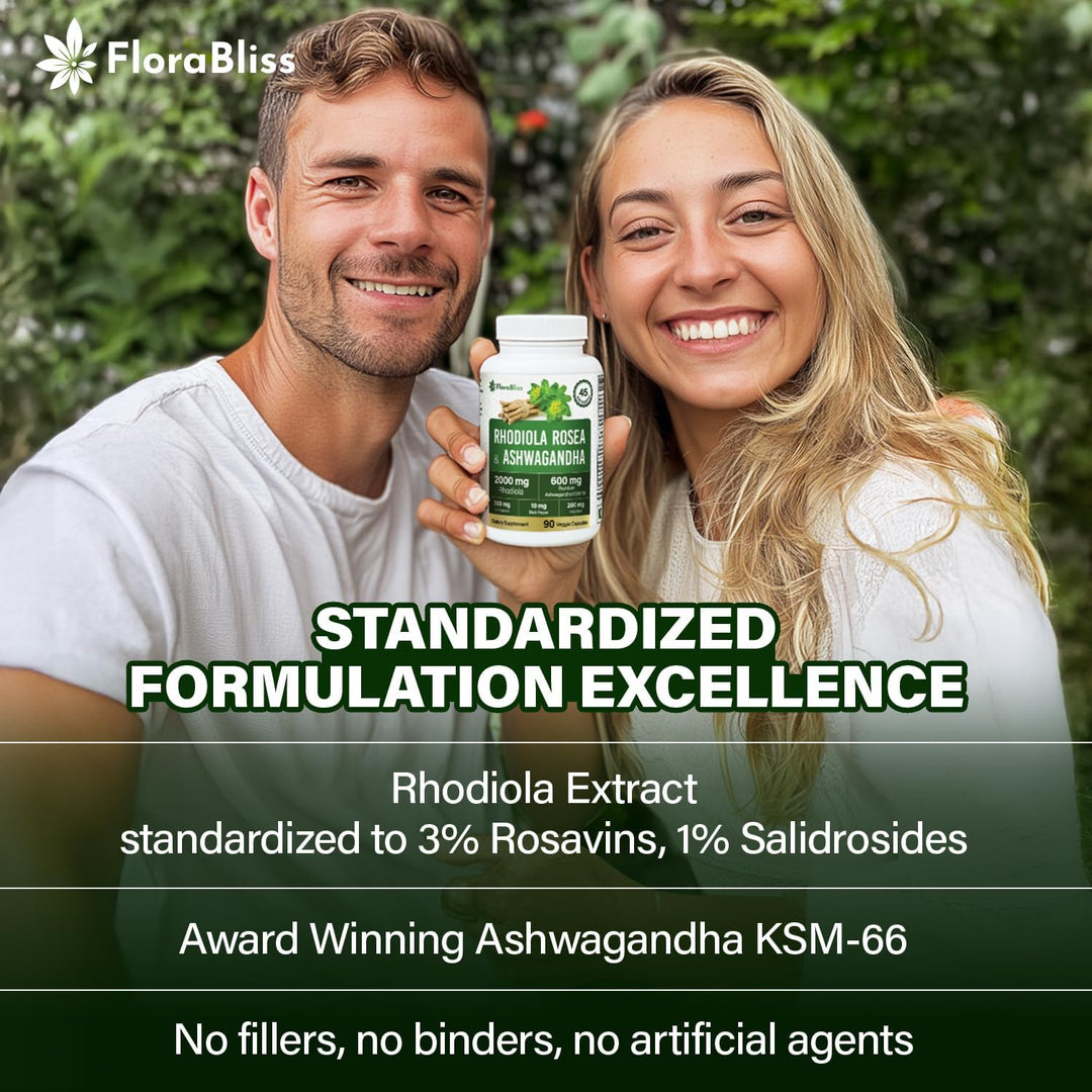 Rhodiola Rosea 2000mg with Ashwagandha KSM-66, L-Theanine, Holy Basil &amp; BioPerine - High Potency Vegan Capsules