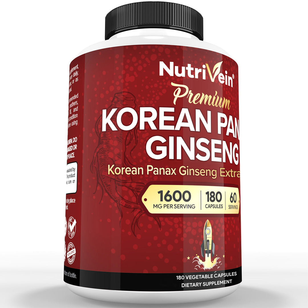 Nutrivein Korean Red Panax Ginseng 1600mg – Extra Strength Formula - 180 Capsules