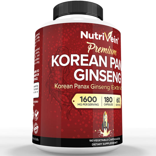 Nutrivein Korean Red Panax Ginseng 1600mg – Extra Strength Formula - 180 Capsules