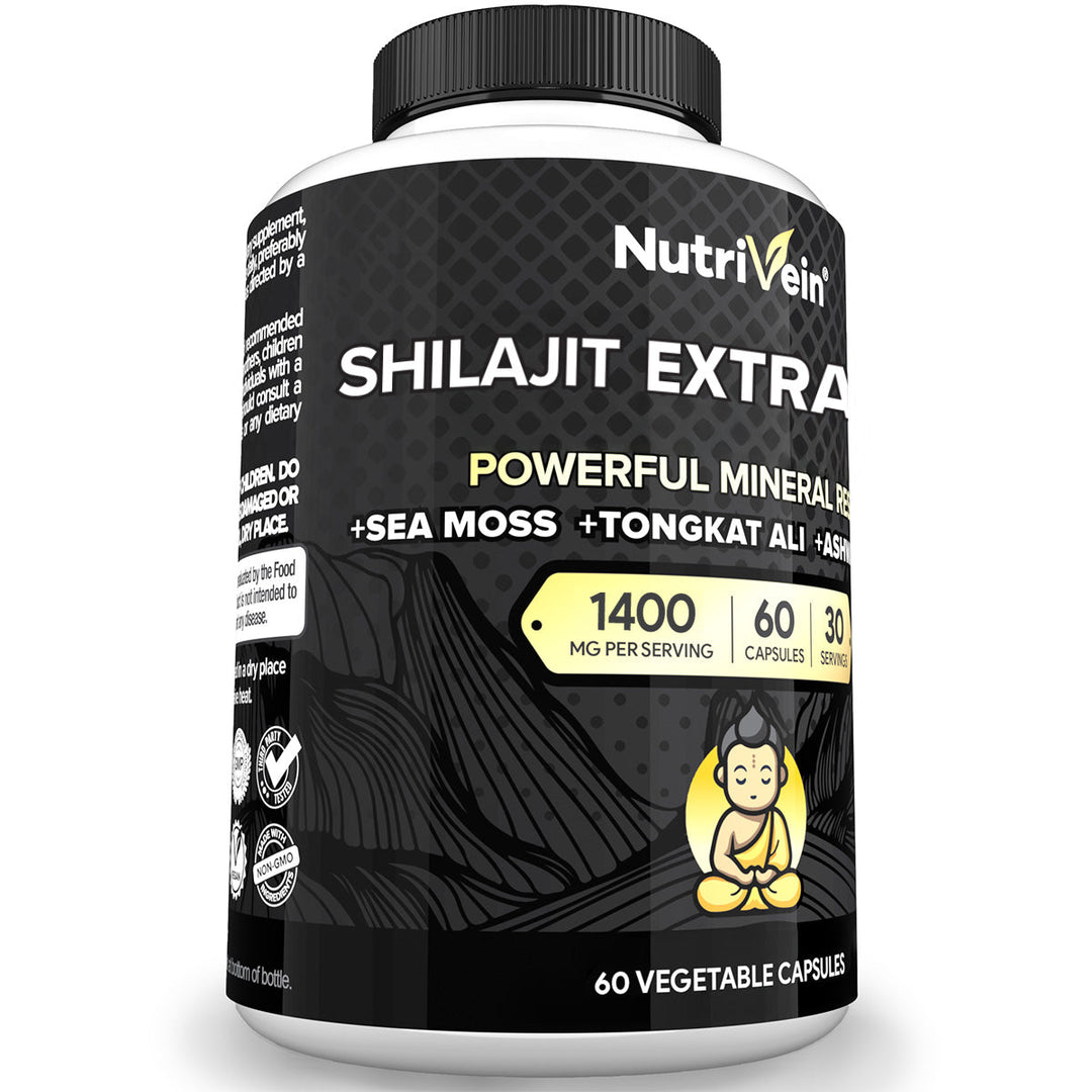 Nutrivein Premium Shilajit – Himalayan Origin for Men &amp; Women - 1500 mg - 60 Capsules