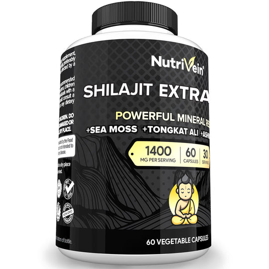 Nutrivein Premium Shilajit – Himalayan Origin for Men &amp; Women - 1500 mg - 60 Capsules