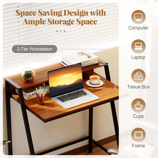 2 Tier Computer Desk PC Laptop Table Study Writing Home Office Workstation New
