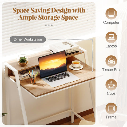 2 Tier Computer Desk PC Laptop Table Study Writing Home Office Workstation New