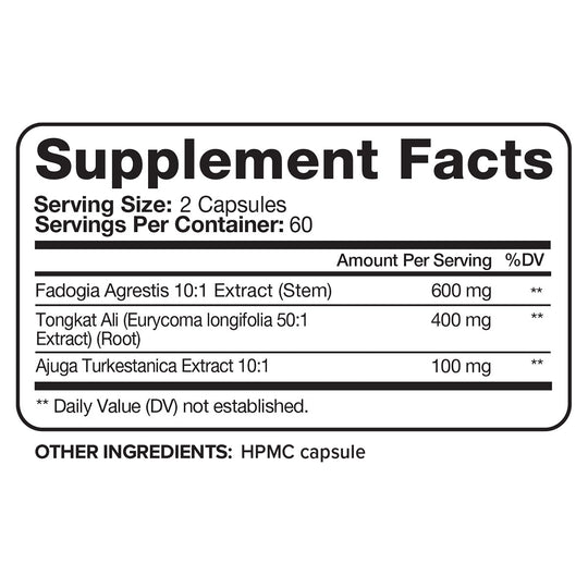 Nutrivein Premium Fadogia Agrestis and Tongkat Ali Supplement with Turkesterone - 1100 mg - 120 Caps