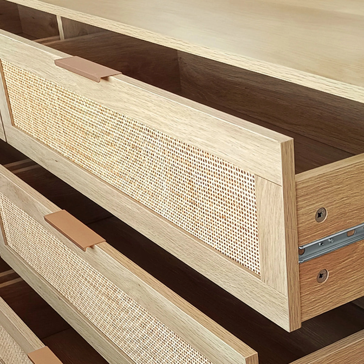 Storage Made Stylish: 59.06" 6-Drawer Rattan Storage Cabinet