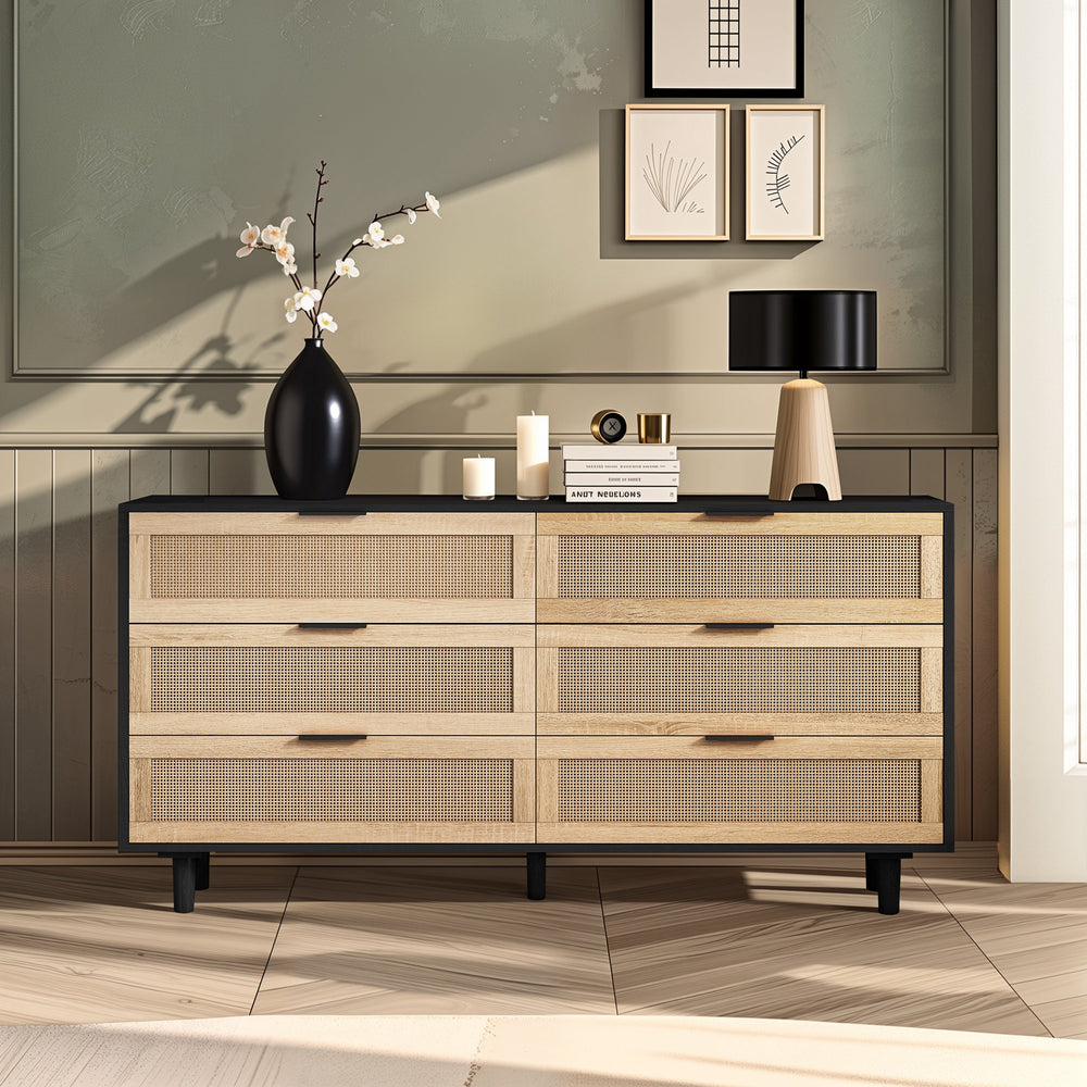 59.06" 6-Drawer Rattan Storage Cabinet