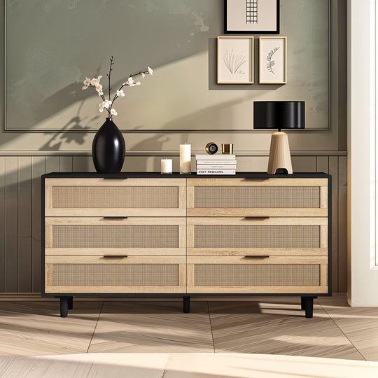 59.06" 6-Drawer Rattan Storage Cabinet